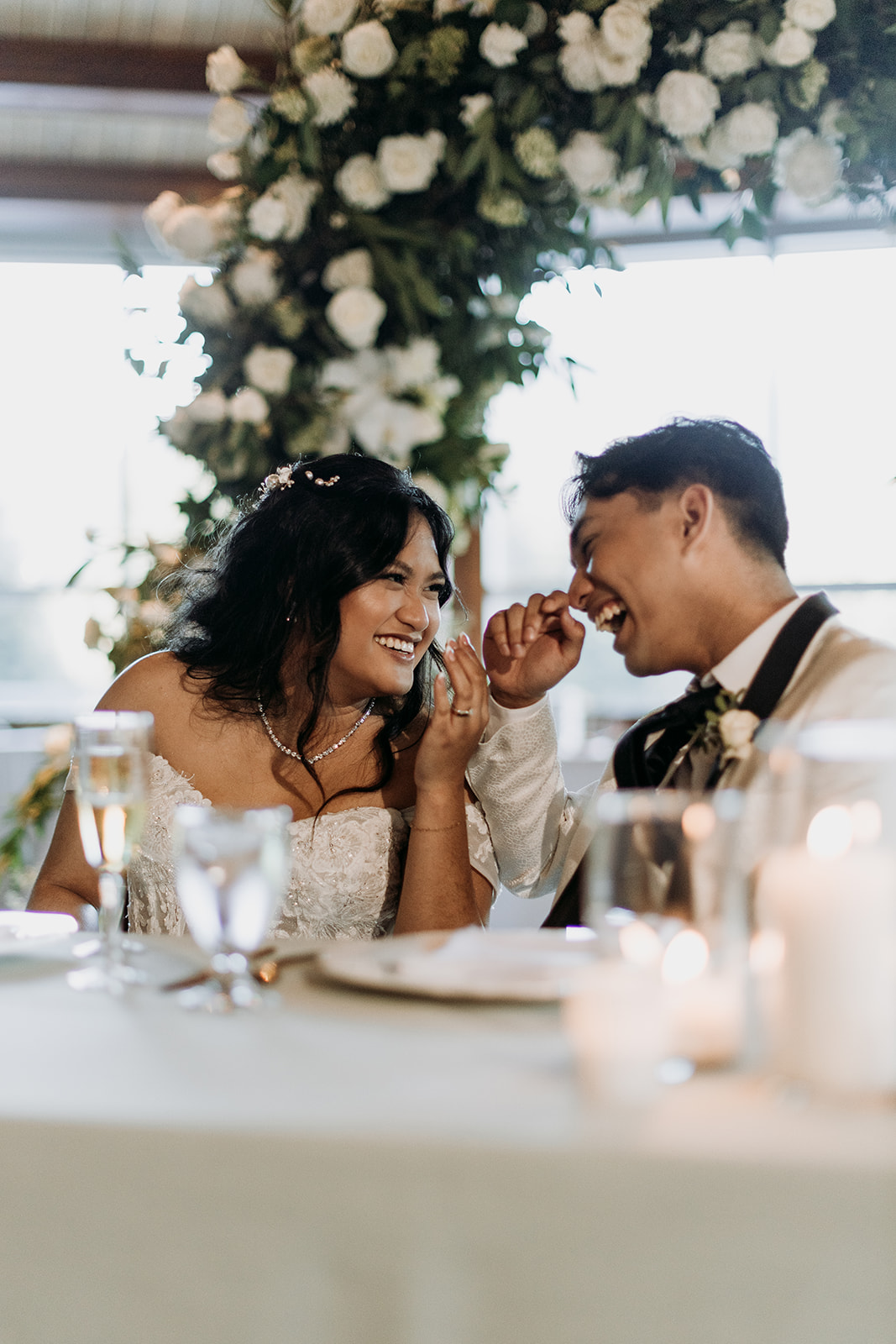Joyful candid moment during a Whistler wedding reception
